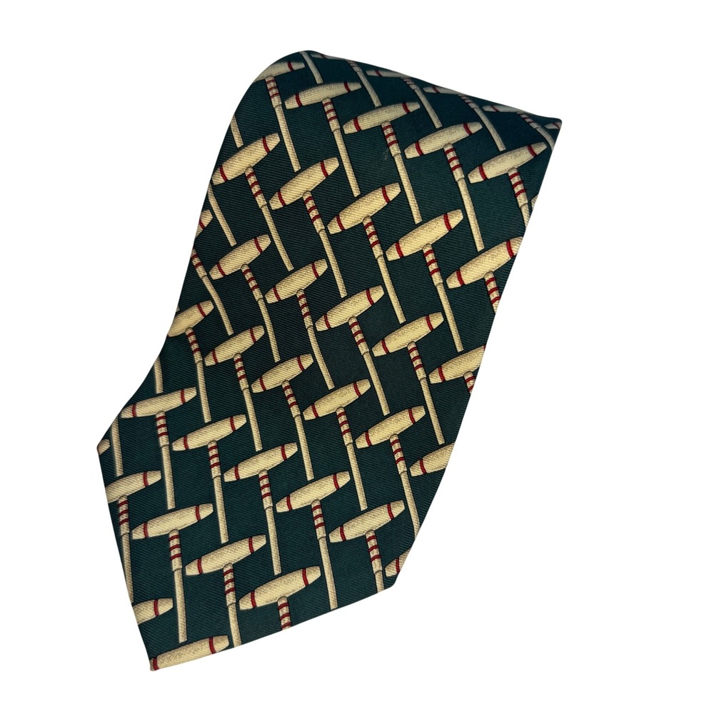 Polo Ralph Lauren Men's Silk Tie Green Croquet Mallet Motif Hand Made‎ USA